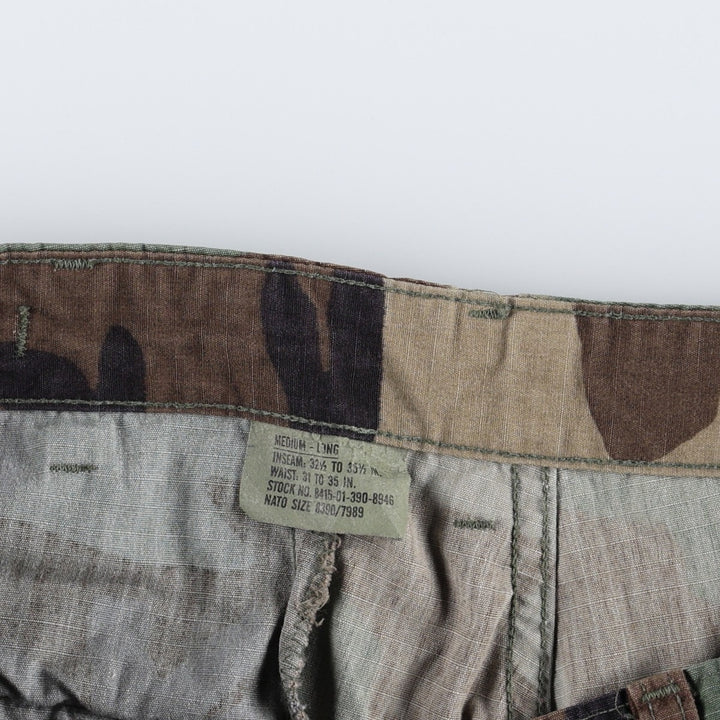 2000'S US Military Issue Camouflage Pattern Woodland Camo Ripstop Military Cargo Pants Combat Pants Made in USA MEDIUM-LONG cotton Khaki type Vintage Second Hand