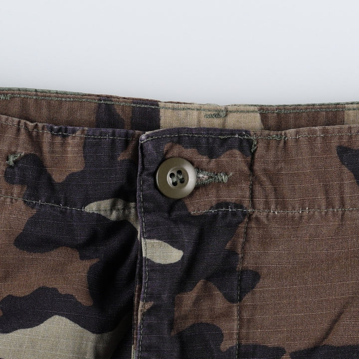 2000'S US Military Issue Camouflage Pattern Woodland Camo Ripstop Military Cargo Pants Combat Pants Made in USA MEDIUM-LONG cotton Khaki type Vintage Second Hand