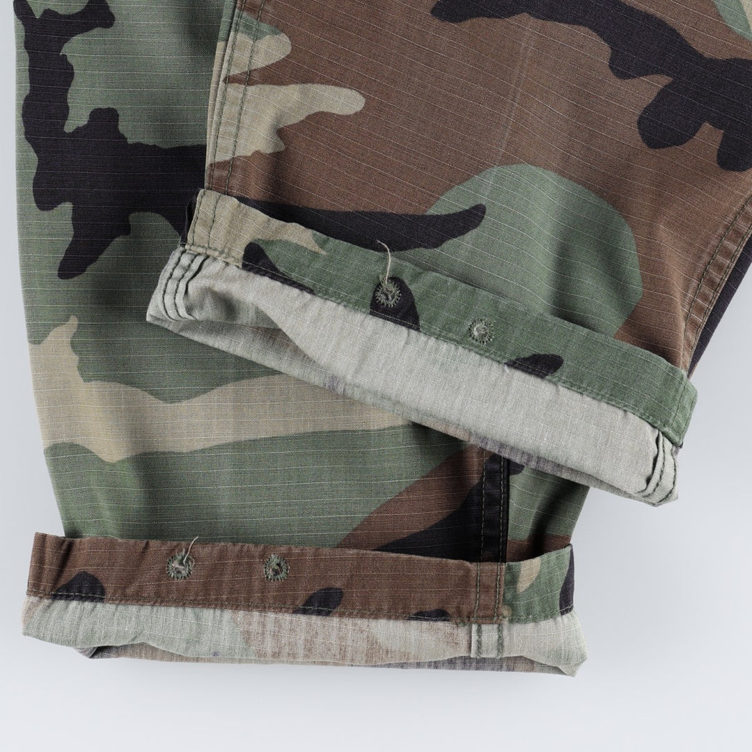 2000'S US Military Issue Camouflage Pattern Woodland Camo Ripstop Military Cargo Pants Combat Pants Made in USA MEDIUM-LONG cotton Khaki type Vintage Second Hand