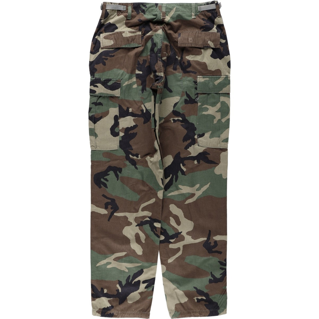 1990'S US Military Issue Camouflage Pattern Woodland Camo Ripstop Military Cargo Pants Combat Pants Made in USA MEDIUM-LONG Nylon Khaki type Vintage Second Hand