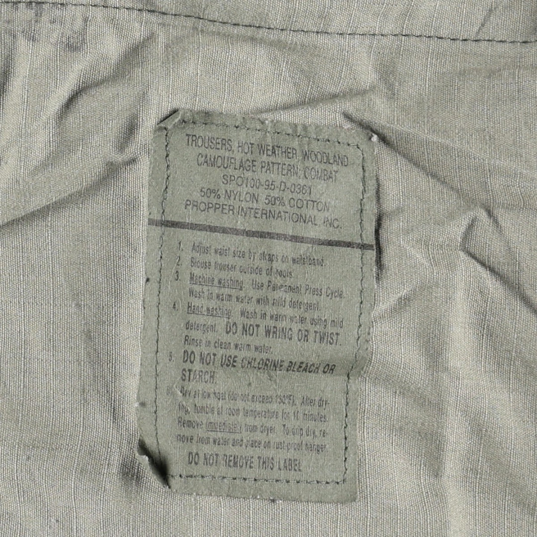 1990'S US Military Issue Camouflage Pattern Woodland Camo Ripstop Military Cargo Pants Combat Pants Made in USA MEDIUM-LONG Nylon Khaki type Vintage Second Hand
