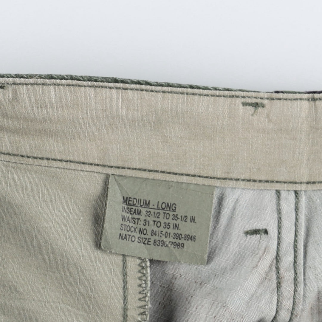 1990'S US Military Issue Camouflage Pattern Woodland Camo Ripstop Military Cargo Pants Combat Pants Made in USA MEDIUM-LONG Nylon Khaki type Vintage Second Hand