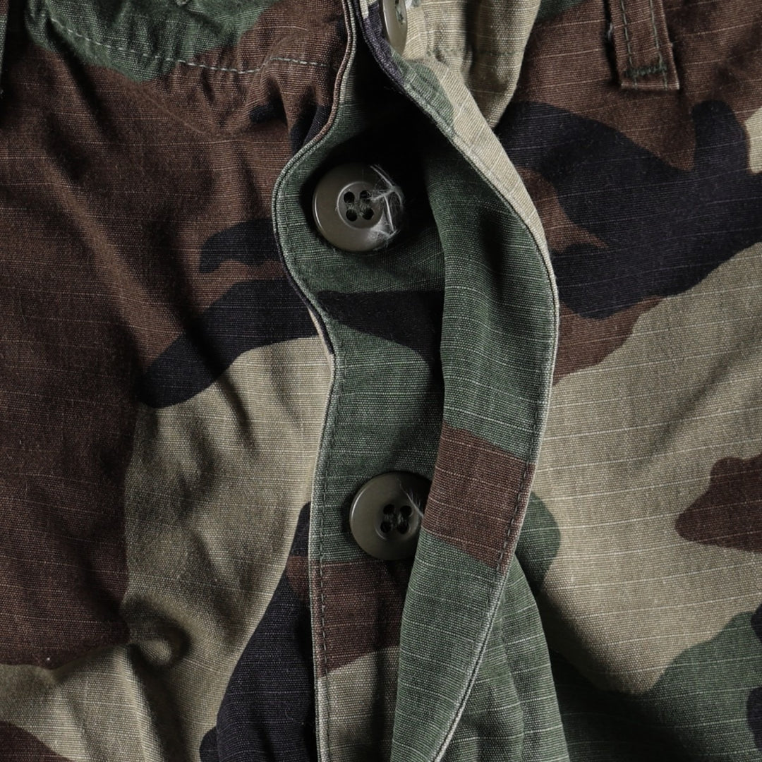 1990'S US Military Issue Camouflage Pattern Woodland Camo Ripstop Military Cargo Pants Combat Pants Made in USA MEDIUM-LONG Nylon Khaki type Vintage Second Hand