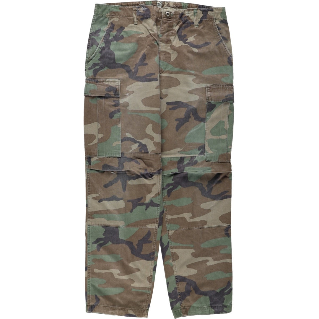1980'S US Military Issue Woodland Camo Military Cargo Pants Combat Pants Made in USA MEDIUM-REGULAR Men's W35 equivalent cotton Khaki type Vintage Second Hand