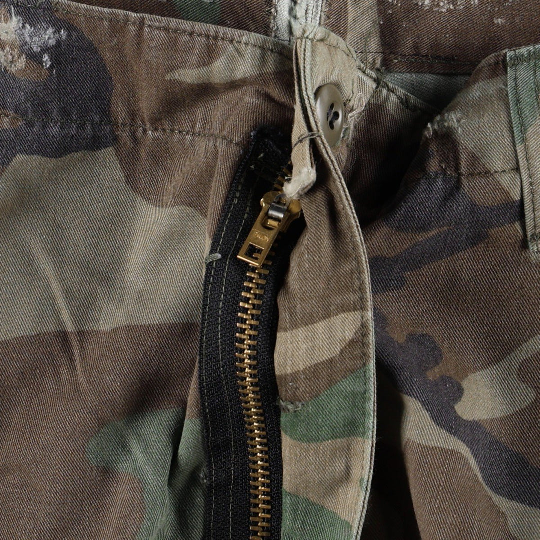 1980'S US Military Issue Woodland Camo Military Cargo Pants Combat Pants Made in USA MEDIUM-REGULAR Men's W35 equivalent cotton Khaki type Vintage Second Hand