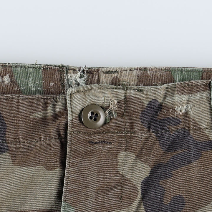 1980'S US Military Issue Woodland Camo Military Cargo Pants Combat Pants Made in USA MEDIUM-REGULAR Men's W35 equivalent cotton Khaki type Vintage Second Hand