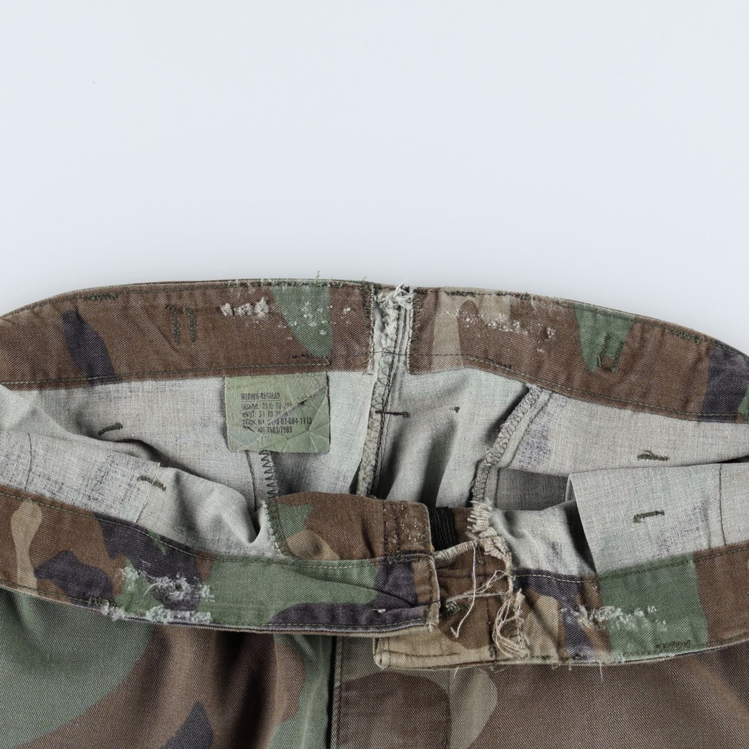 1980'S US Military Issue Woodland Camo Military Cargo Pants Combat Pants Made in USA MEDIUM-REGULAR Men's W35 equivalent cotton Khaki type Vintage Second Hand