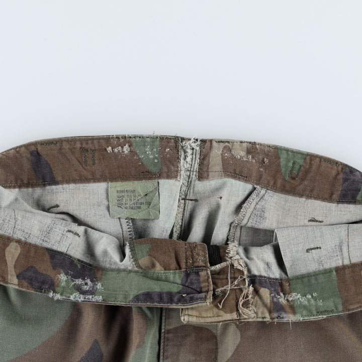 1980'S US Military Issue Woodland Camo Military Cargo Pants Combat Pants Made in USA MEDIUM-REGULAR Men's W35 equivalent cotton Khaki type Vintage Second Hand
