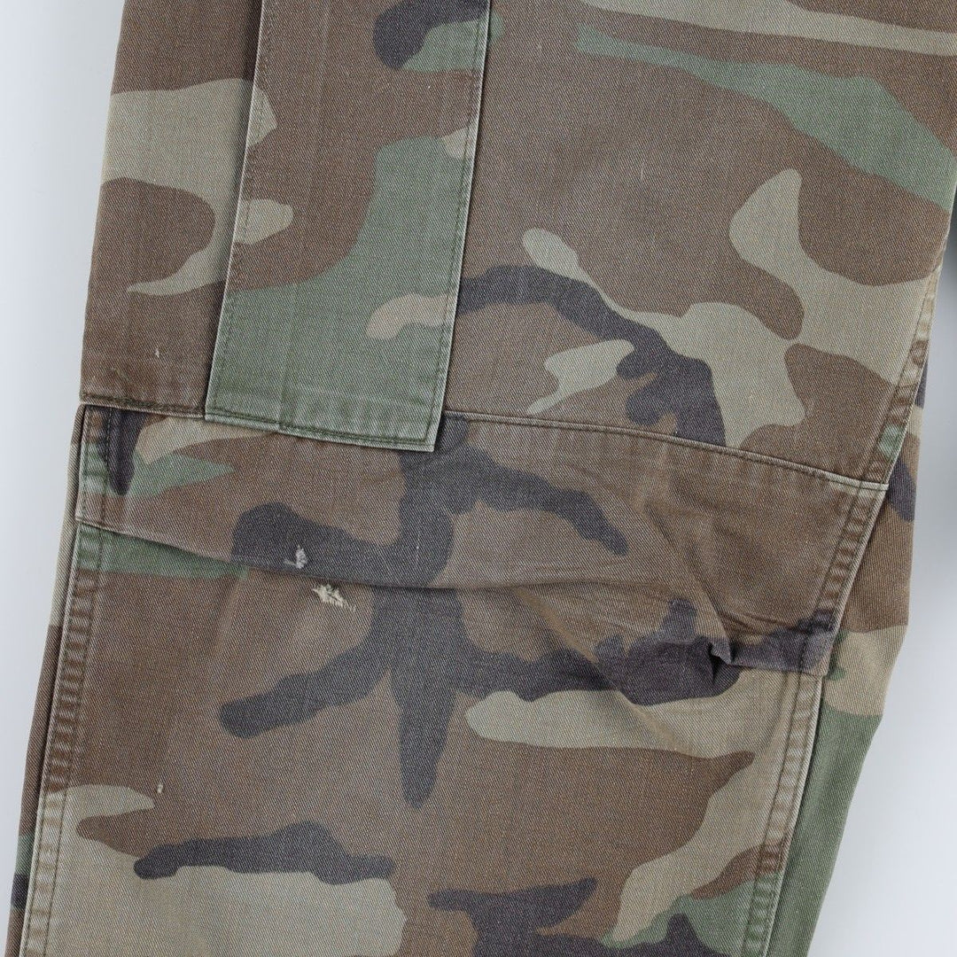 1980'S US Military Issue Woodland Camo Military Cargo Pants Combat Pants Made in USA MEDIUM-REGULAR Men's W35 equivalent cotton Khaki type Vintage Second Hand