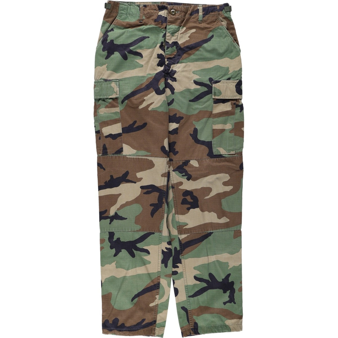 2000'S US Military Issue Camouflage Pattern Woodland Camo Ripstop Military Cargo Pants Combat Pants Made in USA MEDIUM-LONG cotton Khaki type Vintage Second Hand