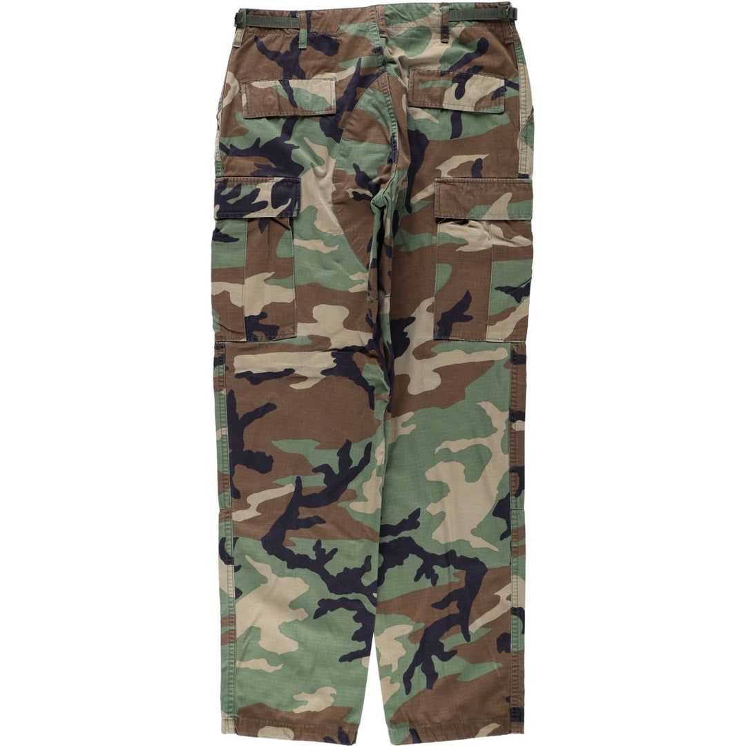 2000'S US Military Issue Camouflage Pattern Woodland Camo Ripstop Military Cargo Pants Combat Pants Made in USA MEDIUM-LONG cotton Khaki type Vintage Second Hand