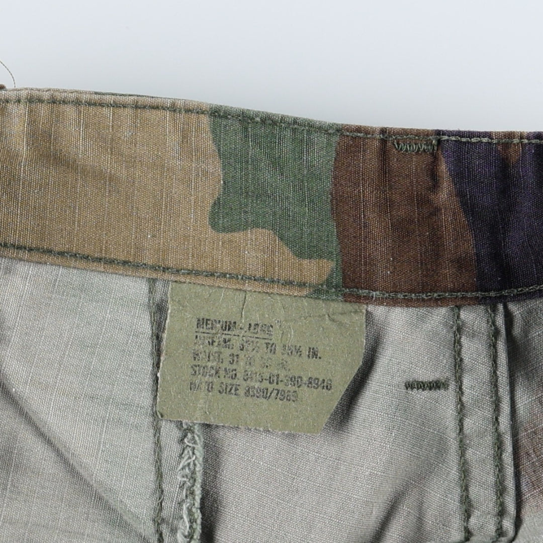 2000'S US Military Issue Camouflage Pattern Woodland Camo Ripstop Military Cargo Pants Combat Pants Made in USA MEDIUM-LONG cotton Khaki type Vintage Second Hand
