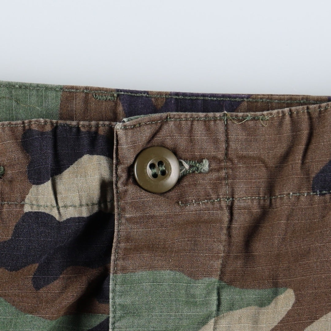 2000'S US Military Issue Camouflage Pattern Woodland Camo Ripstop Military Cargo Pants Combat Pants Made in USA MEDIUM-LONG cotton Khaki type Vintage Second Hand