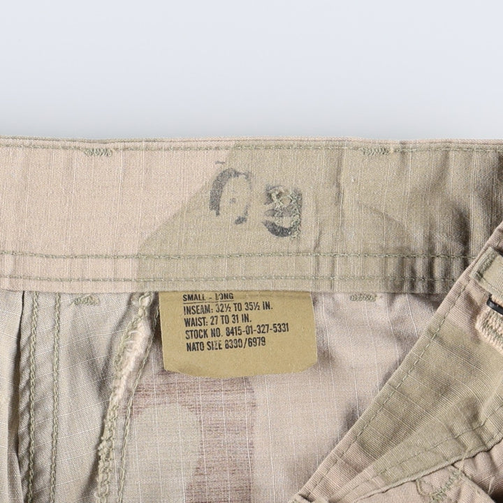 1990'S US Military Issue Camouflage Pattern 3C Desert Camo Ripstop Military Cargo Pants Combat Pants Made in USA Small-Long Nylon Beige type Vintage Second Hand