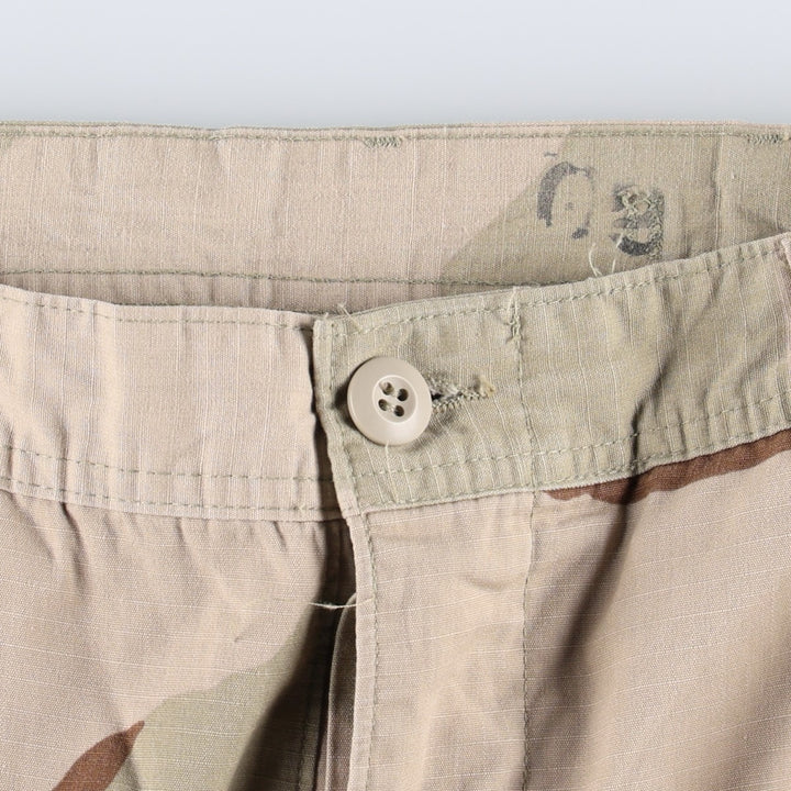 1990'S US Military Issue Camouflage Pattern 3C Desert Camo Ripstop Military Cargo Pants Combat Pants Made in USA Small-Long Nylon Beige type Vintage Second Hand