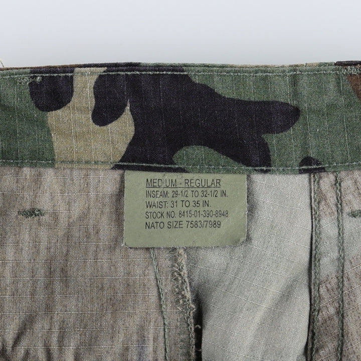 2000'S US Military Issue Woodland Camo Ripstop Military Cargo Pants Combat Pants Made in USA MEDIUM-REGULAR Nylon Khaki type Vintage Second Hand
