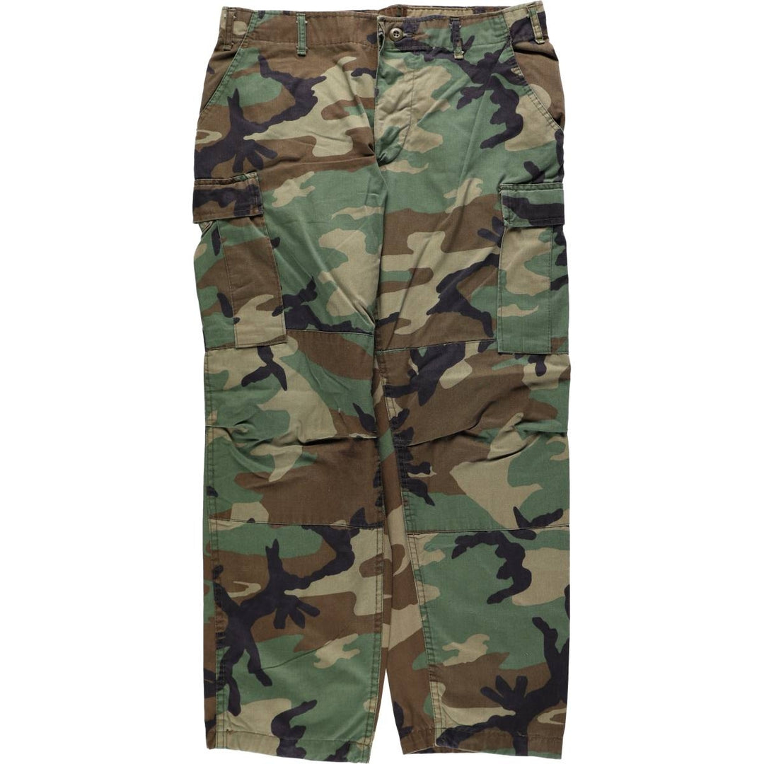 Civilian-made camouflage pattern woodland camo military cargo pants/combat pants, made in the USA, men's size W36 (approx.) cotton Khaki type Vintage Second Hand