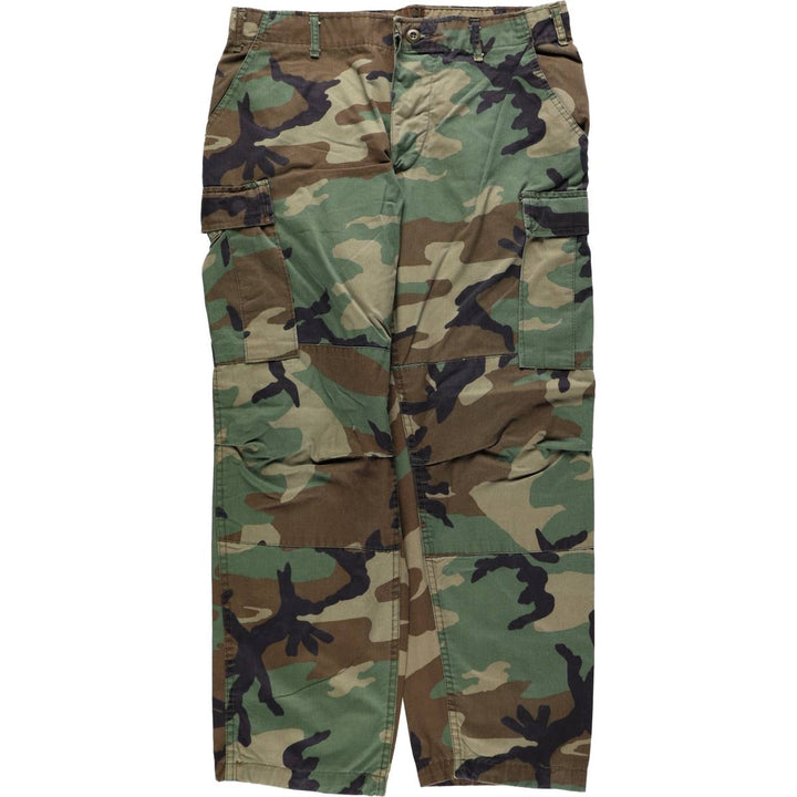 Civilian-made camouflage pattern woodland camo military cargo pants/combat pants, made in the USA, men's size W36 (approx.) cotton Khaki type Vintage Second Hand