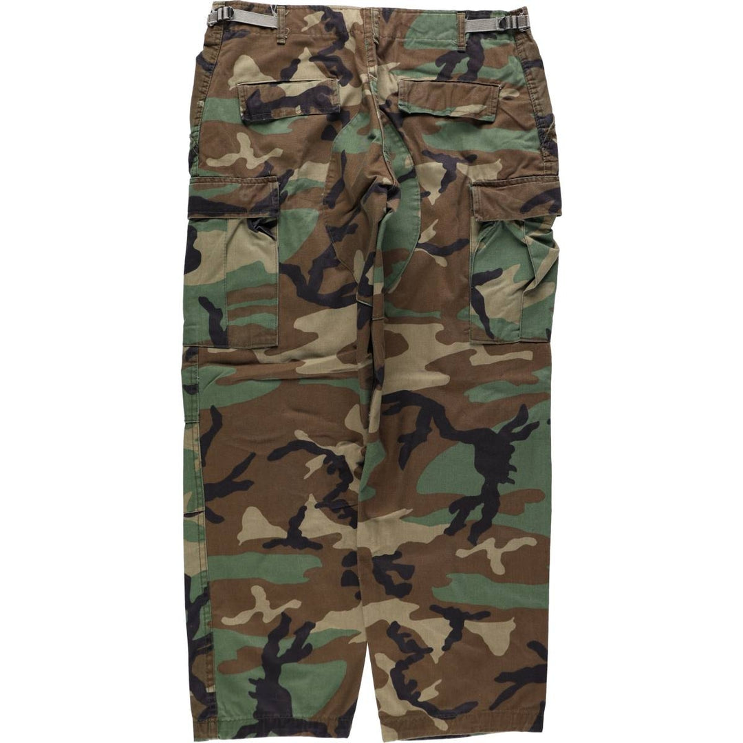 Civilian-made camouflage pattern woodland camo military cargo pants/combat pants, made in the USA, men's size W36 (approx.) cotton Khaki type Vintage Second Hand