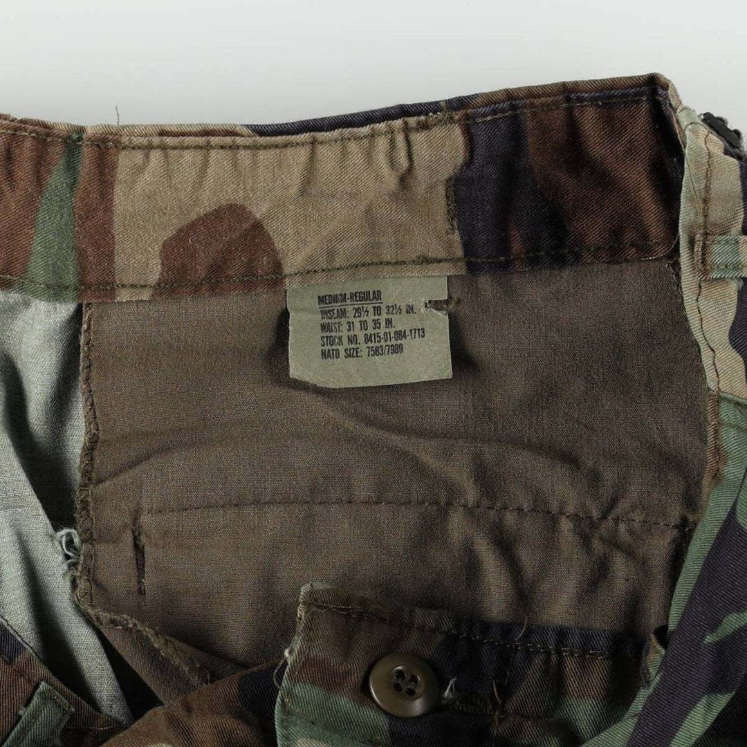 Civilian-made camouflage pattern woodland camo military cargo pants/combat pants, made in the USA, men's size W36 (approx.) cotton Khaki type Vintage Second Hand