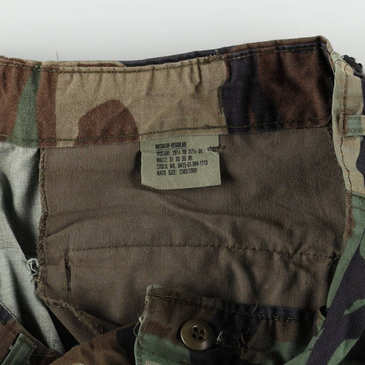 Civilian-made camouflage pattern woodland camo military cargo pants/combat pants, made in the USA, men's size W36 (approx.) cotton Khaki type Vintage Second Hand