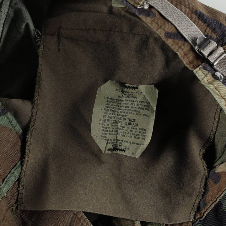 Civilian-made camouflage pattern woodland camo military cargo pants/combat pants, made in the USA, men's size W36 (approx.) cotton Khaki type Vintage Second Hand