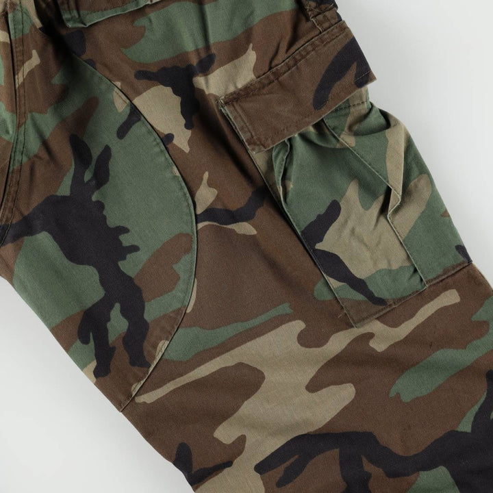 Civilian-made camouflage pattern woodland camo military cargo pants/combat pants, made in the USA, men's size W36 (approx.) cotton Khaki type Vintage Second Hand