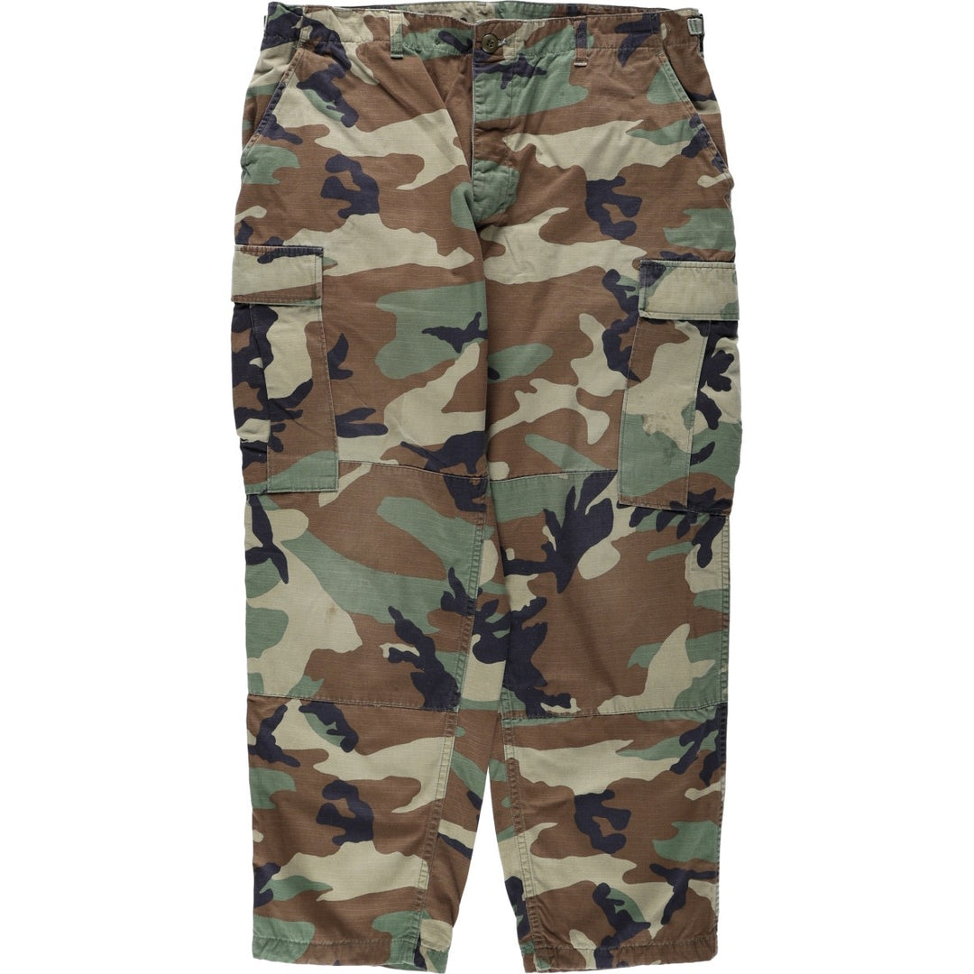 00'S US Military Genuine Camouflage Pattern Woodland Camo Ripstop Military Cargo Pants Combat Pants Made in USA LARGE-SHORT Nylon Khaki type Vintage Second Hand