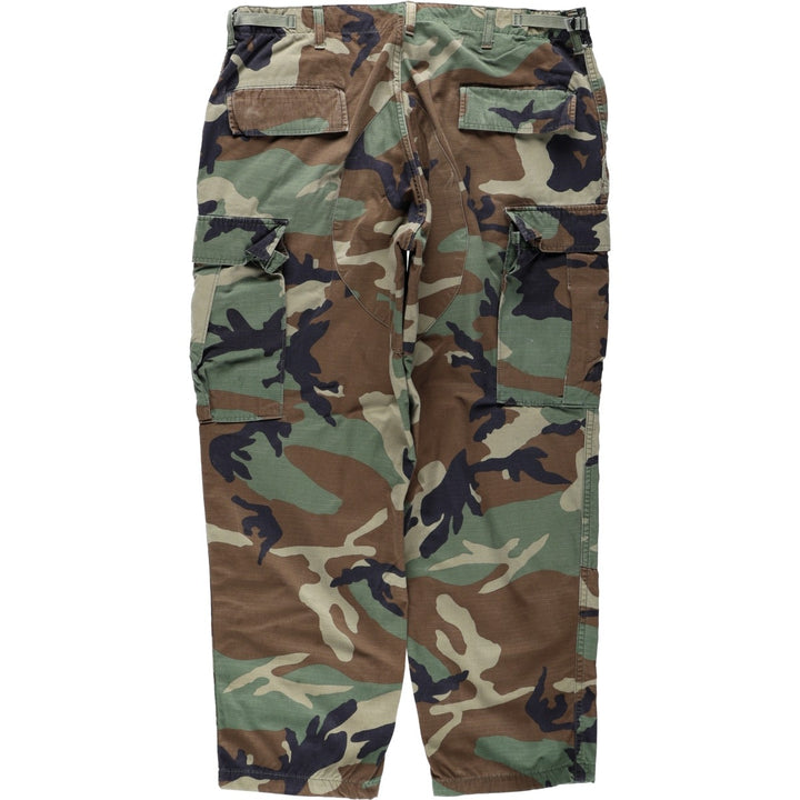 00'S US Military Genuine Camouflage Pattern Woodland Camo Ripstop Military Cargo Pants Combat Pants Made in USA LARGE-SHORT Nylon Khaki type Vintage Second Hand