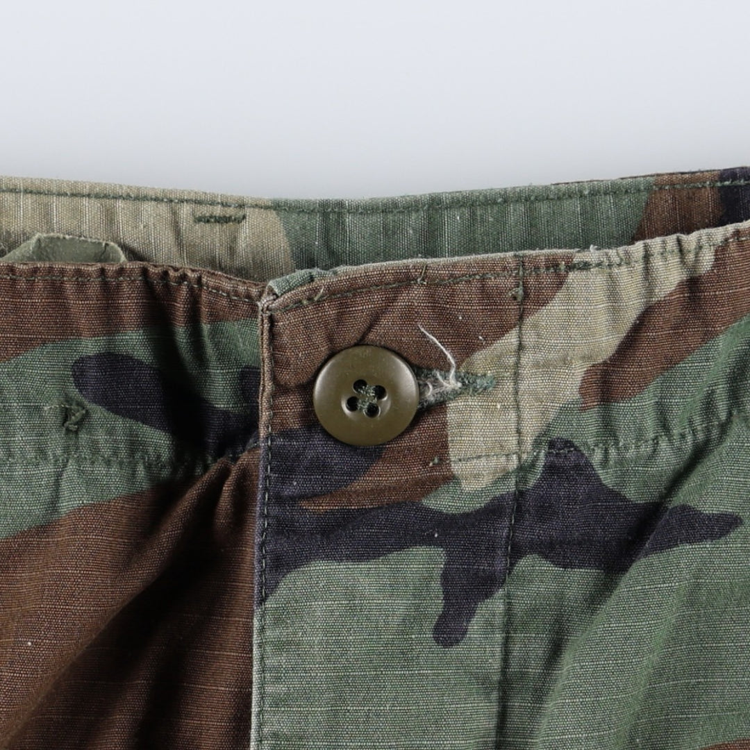 00'S US Military Genuine Camouflage Pattern Woodland Camo Ripstop Military Cargo Pants Combat Pants Made in USA LARGE-SHORT Nylon Khaki type Vintage Second Hand