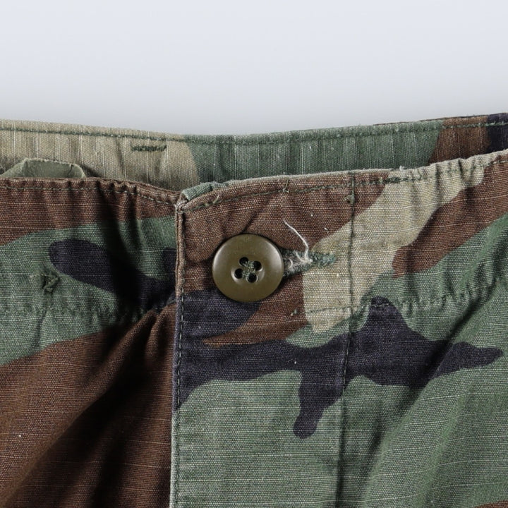00'S US Military Genuine Camouflage Pattern Woodland Camo Ripstop Military Cargo Pants Combat Pants Made in USA LARGE-SHORT Nylon Khaki type Vintage Second Hand