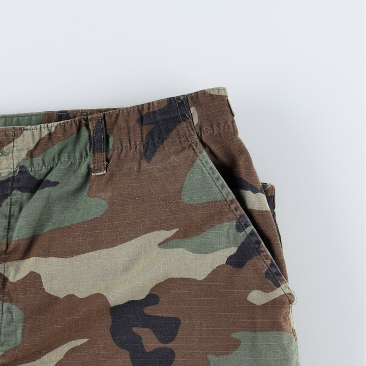 00'S US Military Genuine Camouflage Pattern Woodland Camo Ripstop Military Cargo Pants Combat Pants Made in USA LARGE-SHORT Nylon Khaki type Vintage Second Hand