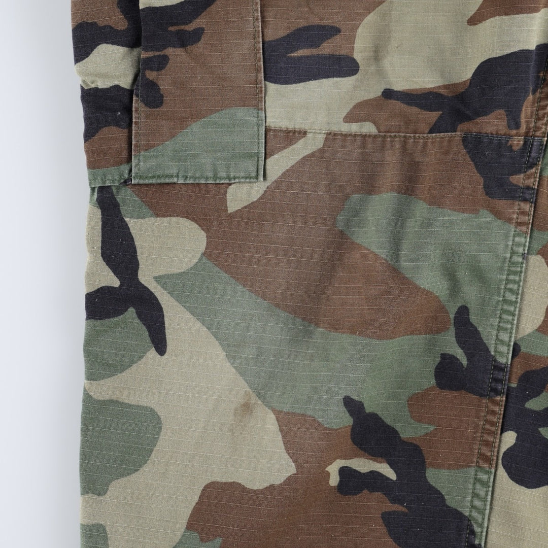 00'S US Military Genuine Camouflage Pattern Woodland Camo Ripstop Military Cargo Pants Combat Pants Made in USA LARGE-SHORT Nylon Khaki type Vintage Second Hand