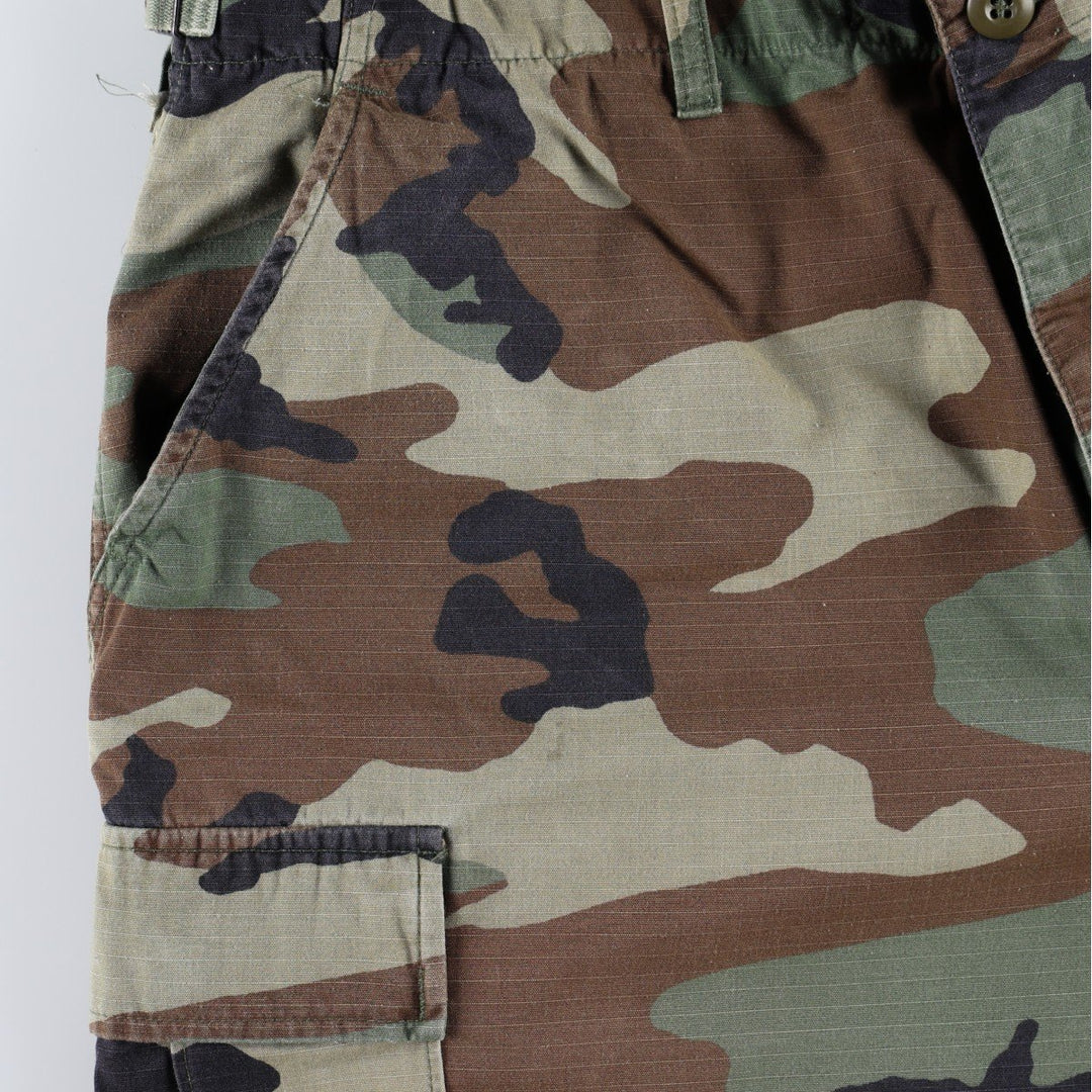 00'S US Military Genuine Camouflage Pattern Woodland Camo Ripstop Military Cargo Pants Combat Pants Made in USA LARGE-SHORT Nylon Khaki type Vintage Second Hand