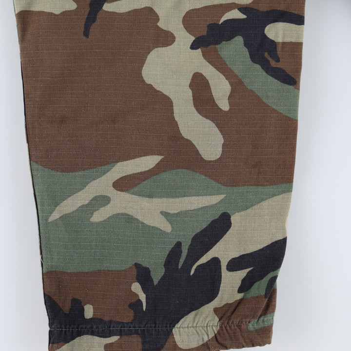 00'S US Military Genuine Camouflage Pattern Woodland Camo Ripstop Military Cargo Pants Combat Pants Made in USA LARGE-SHORT Nylon Khaki type Vintage Second Hand