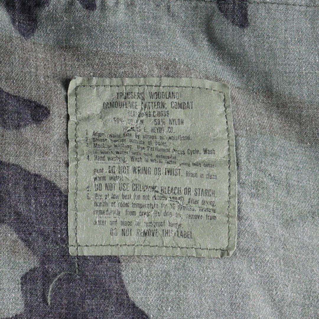 Authentic 1980'S US Military Camouflage Woodland Camo Cargo Pants, Combat Pants, Made in USA, Medium-Long, Men's, Size W33 cotton Khaki type Vintage Second Hand
