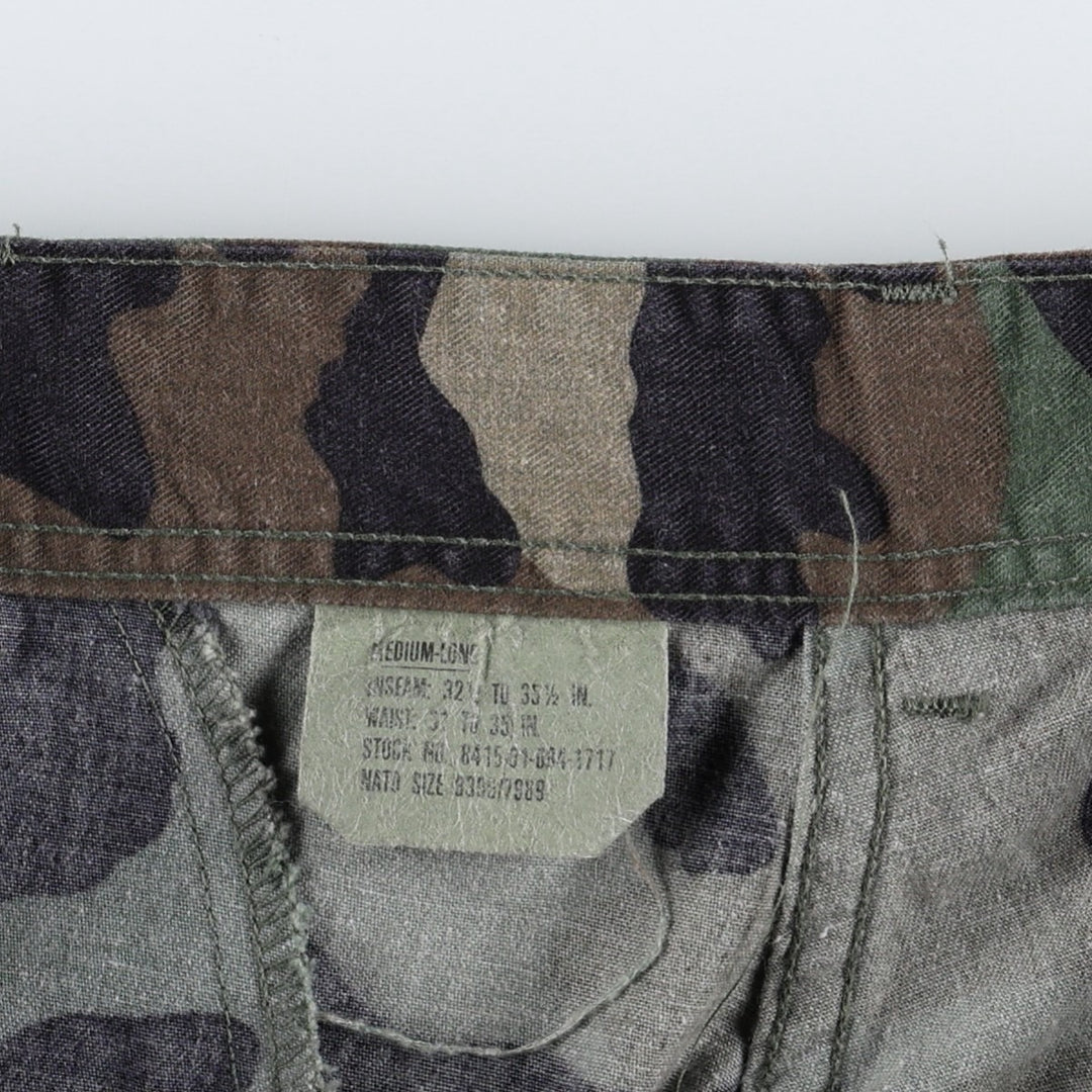 Authentic 1980'S US Military Camouflage Woodland Camo Cargo Pants, Combat Pants, Made in USA, Medium-Long, Men's, Size W33 cotton Khaki type Vintage Second Hand