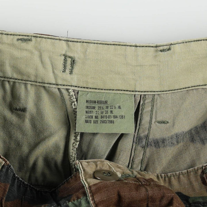 1980'S US Military Issue Camouflage Pattern Ripstop Military Cargo Pants, Medium-Regular, Men's W34 (approx.), Vintage cotton Khaki type Vintage Second Hand
