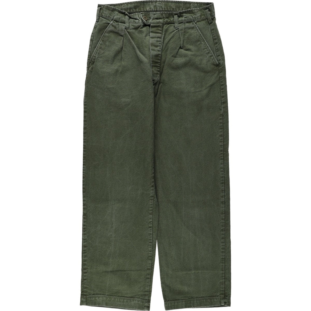 1980'S Swedish Army One-Pleat Military Utility Pants C48 Men's W31 (approx.) Vintage cotton Khaki type Vintage Second Hand