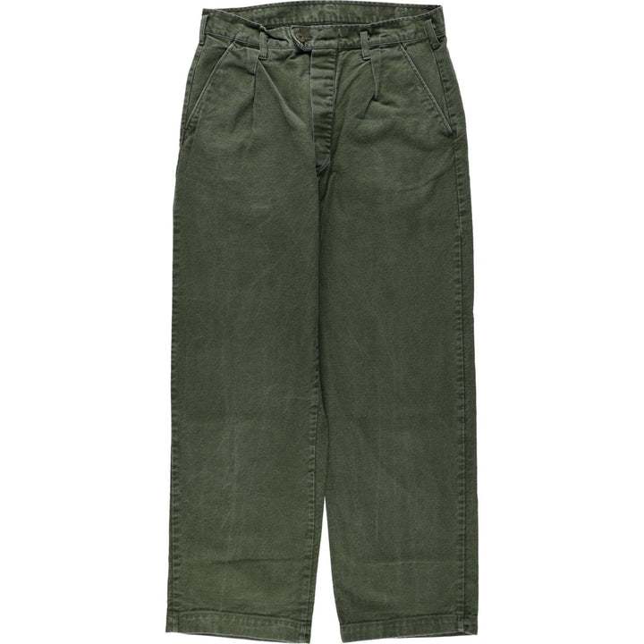1980'S Swedish Army One-Pleat Military Utility Pants C48 Men's W31 (approx.) Vintage cotton Khaki type Vintage Second Hand