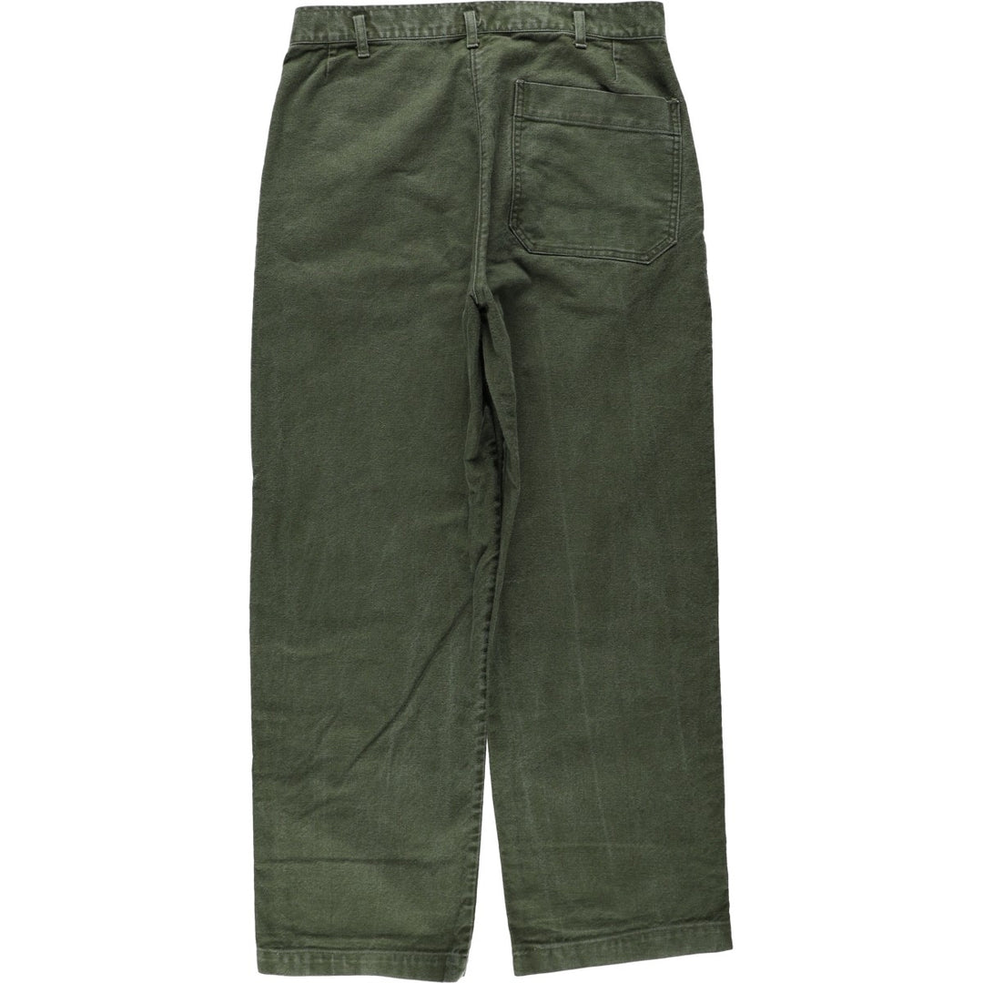 1980'S Swedish Army One-Pleat Military Utility Pants C48 Men's W31 (approx.) Vintage cotton Khaki type Vintage Second Hand