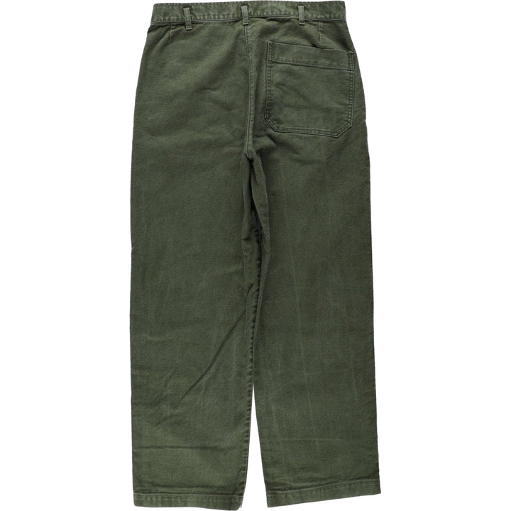 1980'S Swedish Army One-Pleat Military Utility Pants C48 Men's W31 (approx.) Vintage cotton Khaki type Vintage Second Hand