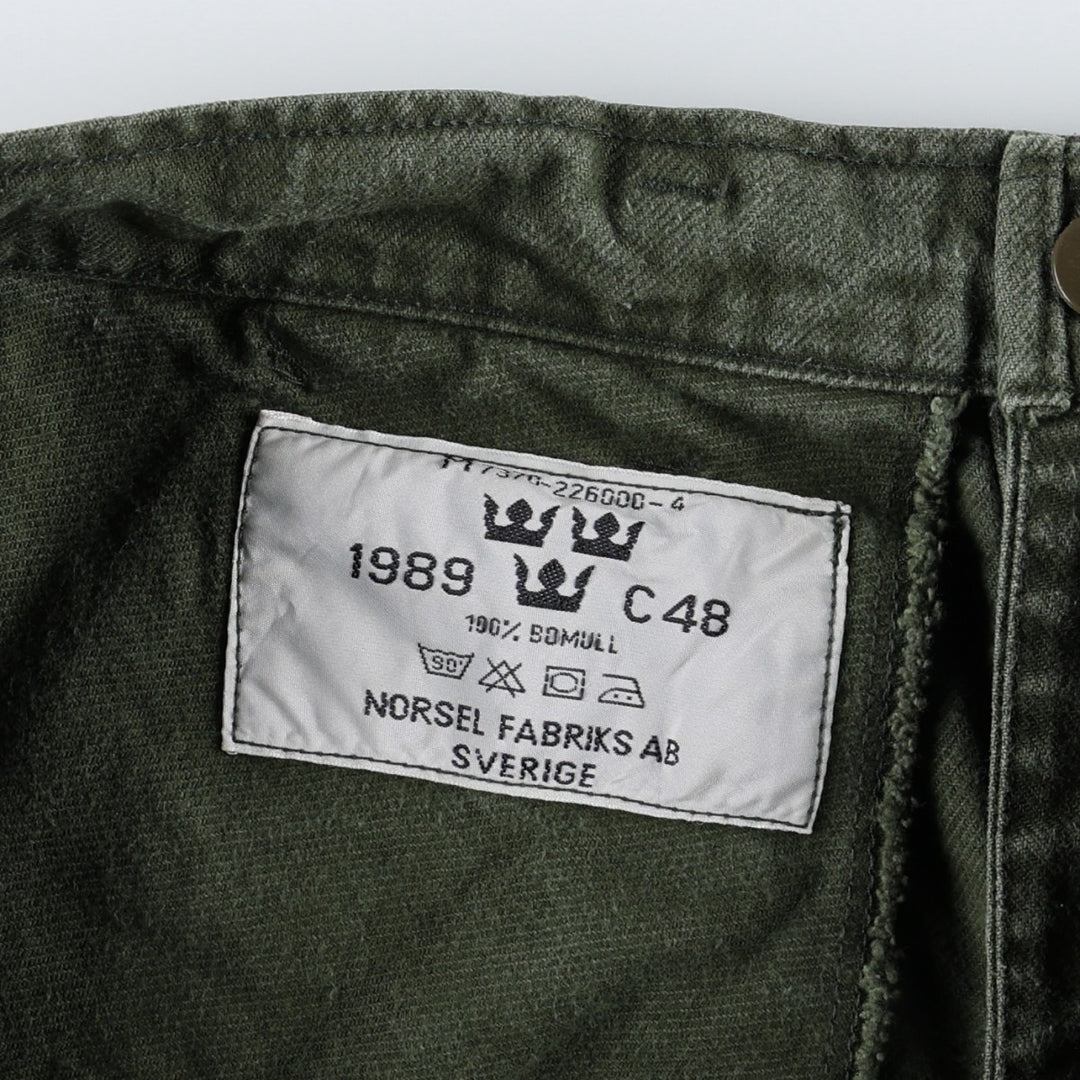 1980'S Swedish Army One-Pleat Military Utility Pants C48 Men's W31 (approx.) Vintage cotton Khaki type Vintage Second Hand