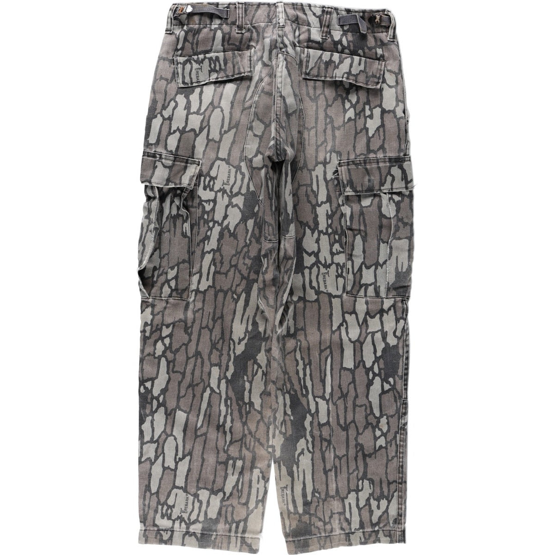 Civilian-made camouflage pattern (Treebark camo), double-knee military cargo pants, made in the USA, men's size W31 equivalent. polyester gray type Vintage Second Hand