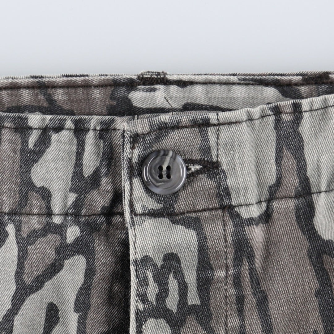Civilian-made camouflage pattern (Treebark camo), double-knee military cargo pants, made in the USA, men's size W31 equivalent. polyester gray type Vintage Second Hand