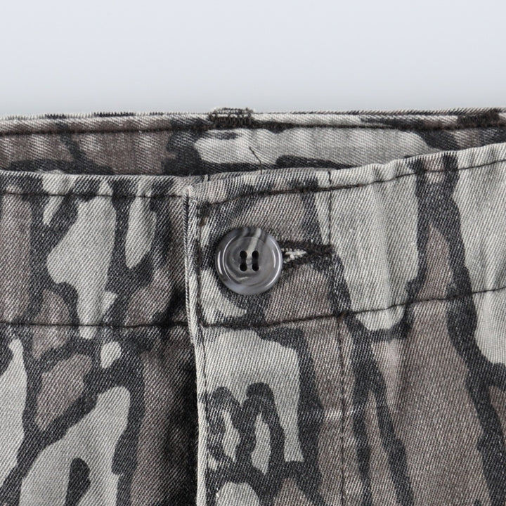 Civilian-made camouflage pattern (Treebark camo), double-knee military cargo pants, made in the USA, men's size W31 equivalent. polyester gray type Vintage Second Hand
