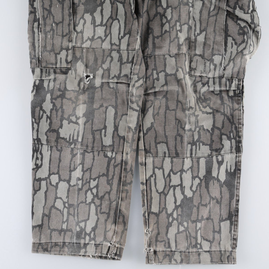 Civilian-made camouflage pattern (Treebark camo), double-knee military cargo pants, made in the USA, men's size W31 equivalent. polyester gray type Vintage Second Hand