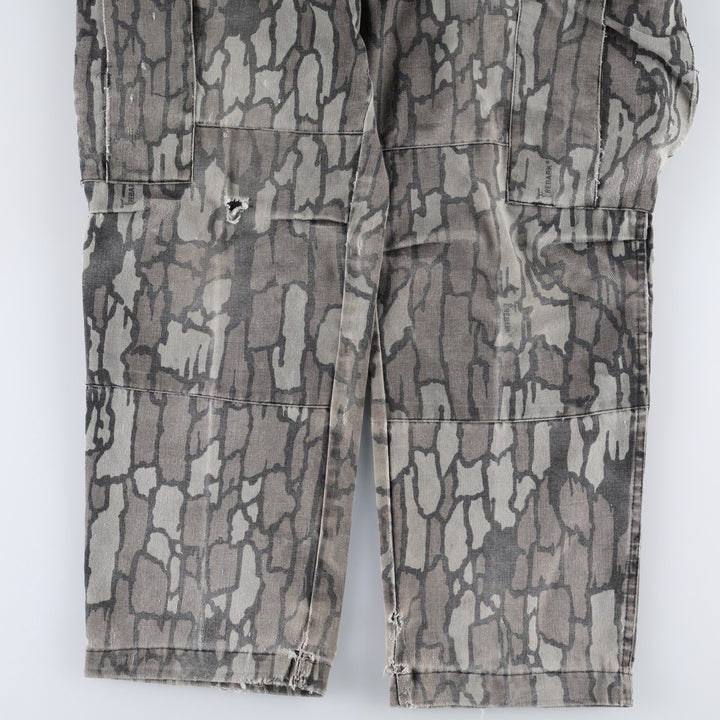 Civilian-made camouflage pattern (Treebark camo), double-knee military cargo pants, made in the USA, men's size W31 equivalent. polyester gray type Vintage Second Hand