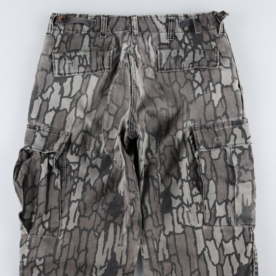Civilian-made camouflage pattern (Treebark camo), double-knee military cargo pants, made in the USA, men's size W31 equivalent. polyester gray type Vintage Second Hand