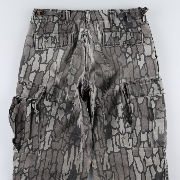 Civilian-made camouflage pattern (Treebark camo), double-knee military cargo pants, made in the USA, men's size W31 equivalent. polyester gray type Vintage Second Hand